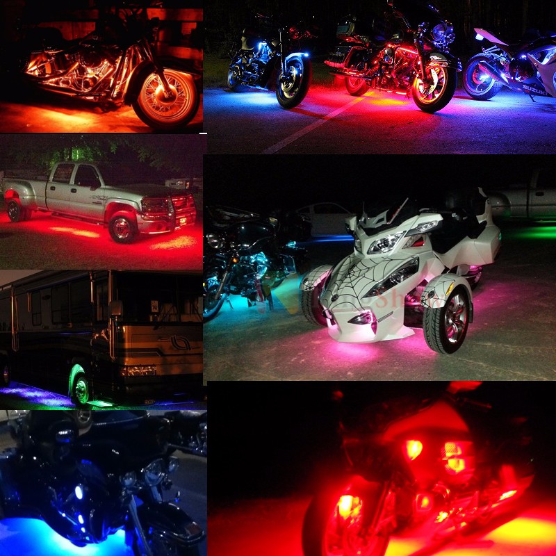 Blue-tooth Remote Multi-Color Accent Glow Motorcycle LED Light Kit Strips 18