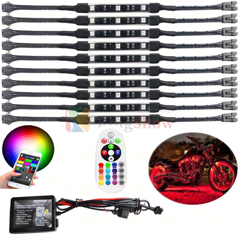 10pcs Multi-color RGB LED Blue-tooth Control Engine Bay or Under Car Lighting Kit 10