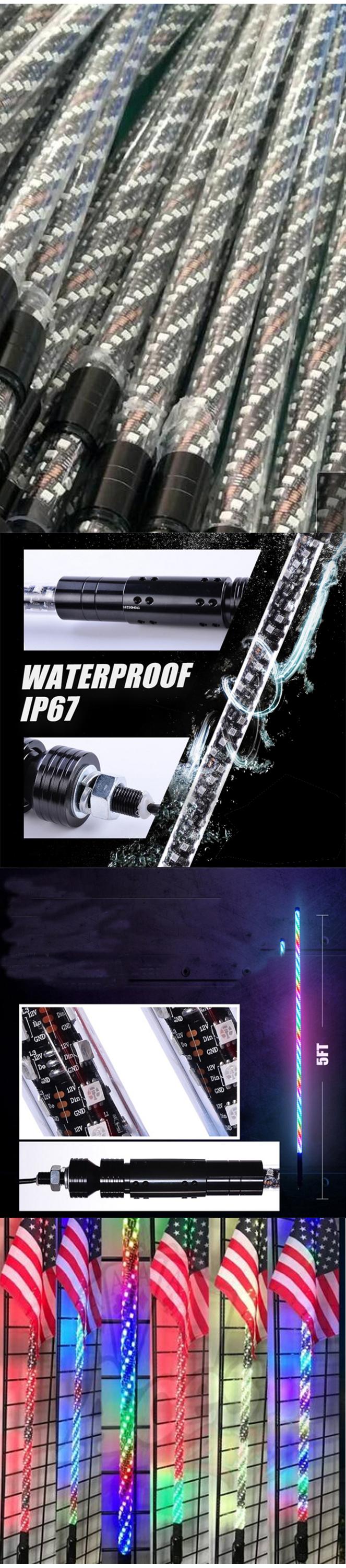 Best quality multi color led work lights waterproof durable led light whip for offroad cars 12