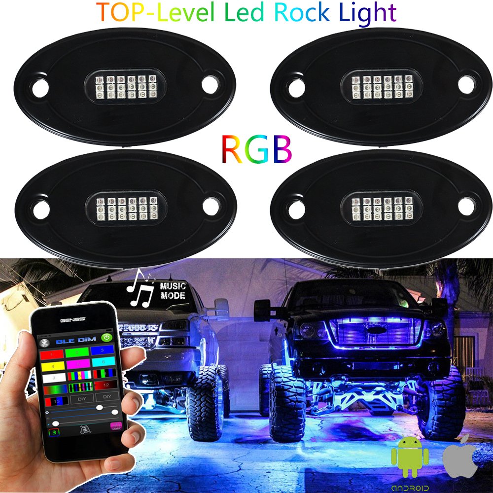 RGB LED Rock Lights with Blue tooth Controller Music Mode 4 Pods Multicolor Neon LED Light Kit 8