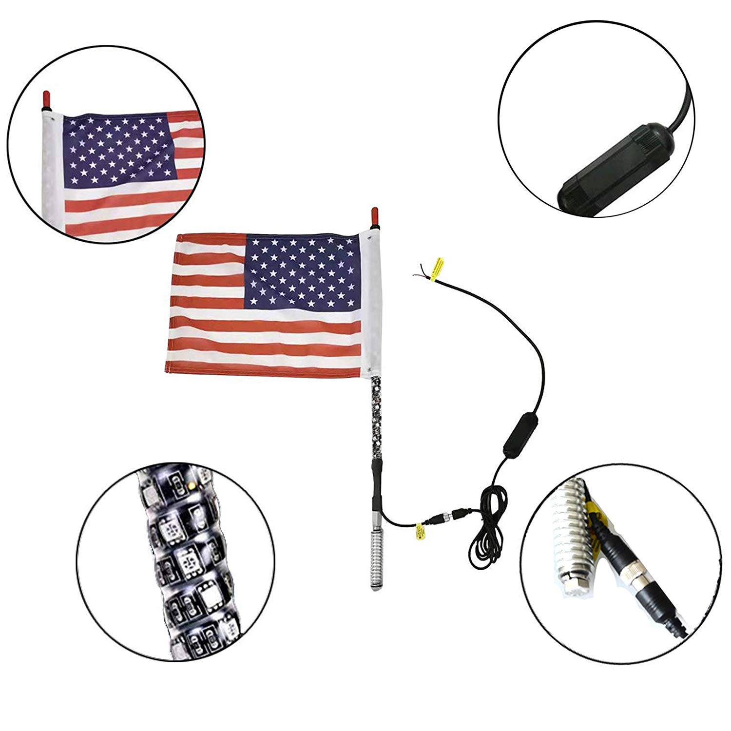 High class 12V 3ft 5050RGB LED Whip Light Flagpole Lamp with Flag for Jeep ATV UTV Motorcycle 13