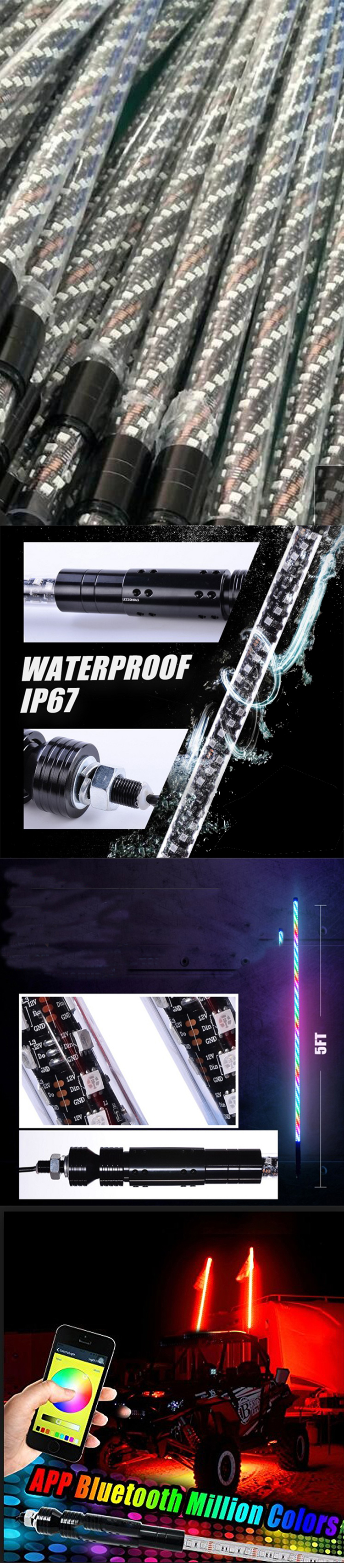 Kingshowstar - Waterproof synchronized 3ft led grow light blue tooth led whip led whip light 10