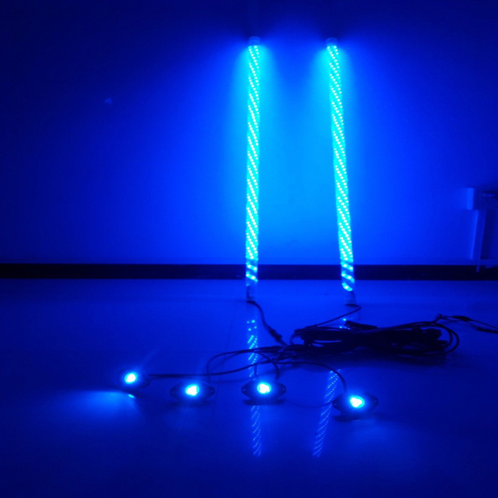 2pcs 3FT LED Whip+4Pods Under Car Glowing Rock Light RGB Color with Strobe Pattern1 16