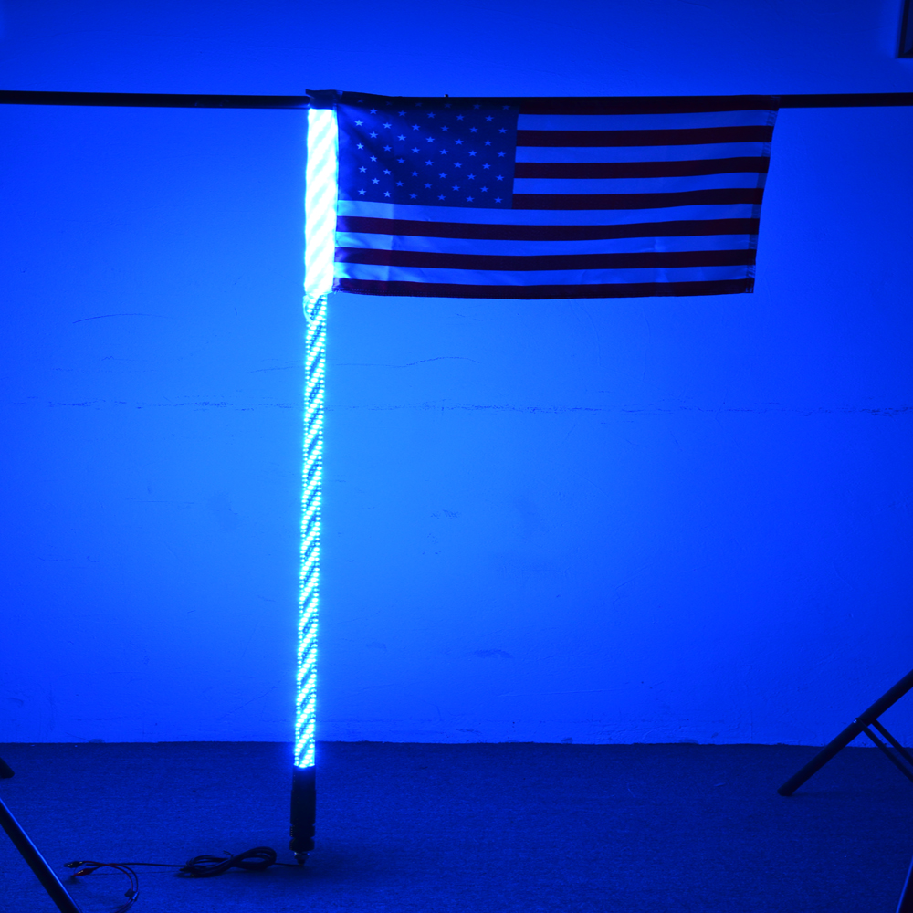 5ft Lighted Spiral LED Whip Antenna w/Flag Blue-tooth for ATV Polaris RZR UTV 18