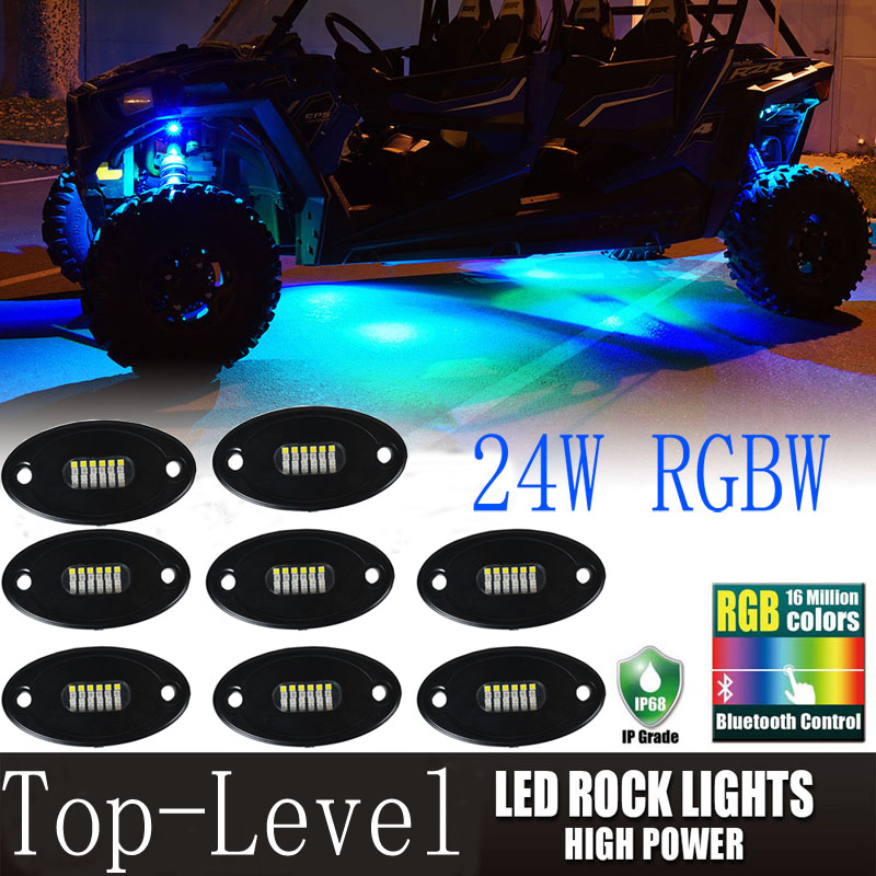 Kingshowstar - 8PC RGBW pods LED Rock Lights Multi-Color Offroad Blue-tooth for Truck led top level 24W rock light 10