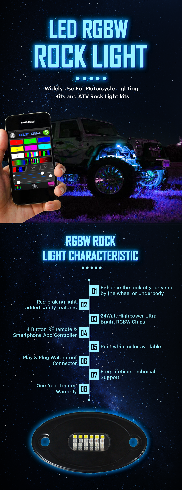 Color Car Exterior Decorating 36 Led Rock Light Blue-tooth Rgb Music Controller Led Rock Light Auto Automobile Led Lighting 8