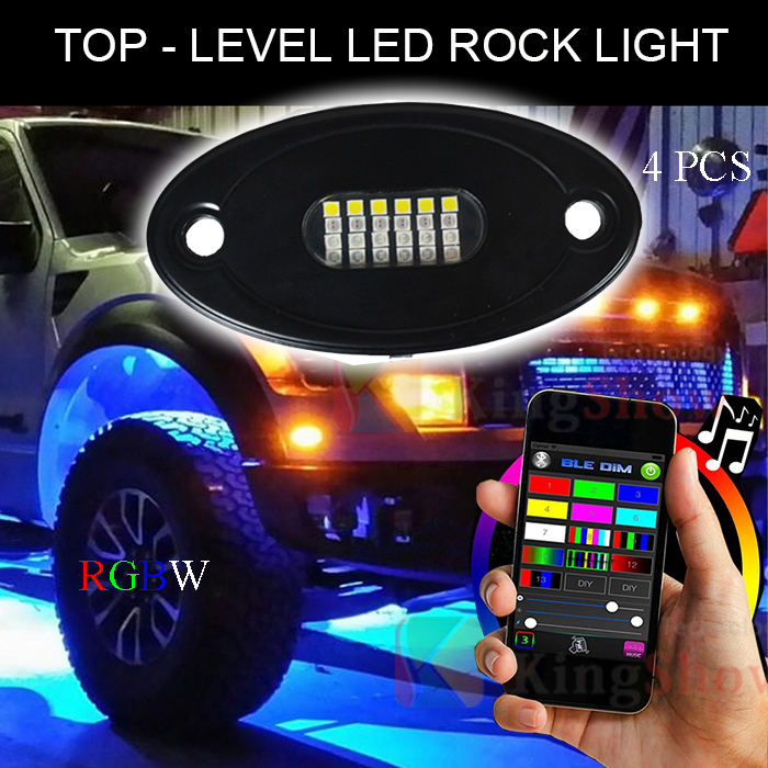 Kingshowstar - 4 6 8 pods 12volt RGBW LED underglow Light Remote Control IP68 Under Car BT LED Rock Light for jeep led top level 24W rock light 13