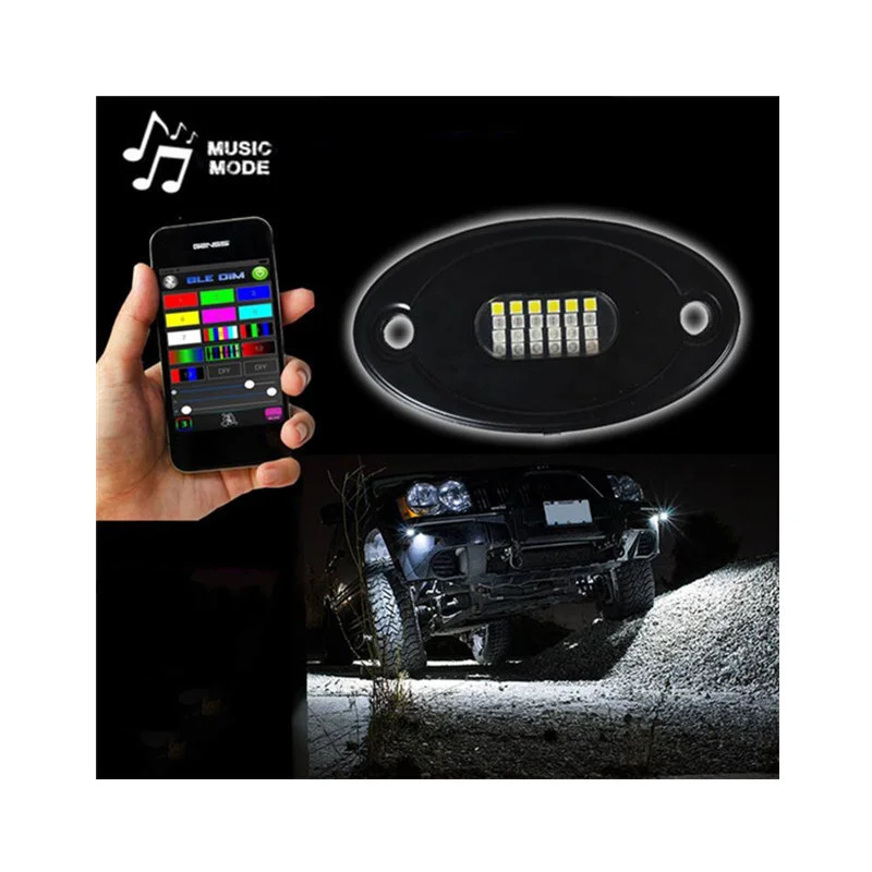 Kingshowstar - 4 6 8 pods 12volt RGBW LED underglow Light Remote Control IP68 Under Car BT LED Rock Light for jeep led top level 24W rock light 1