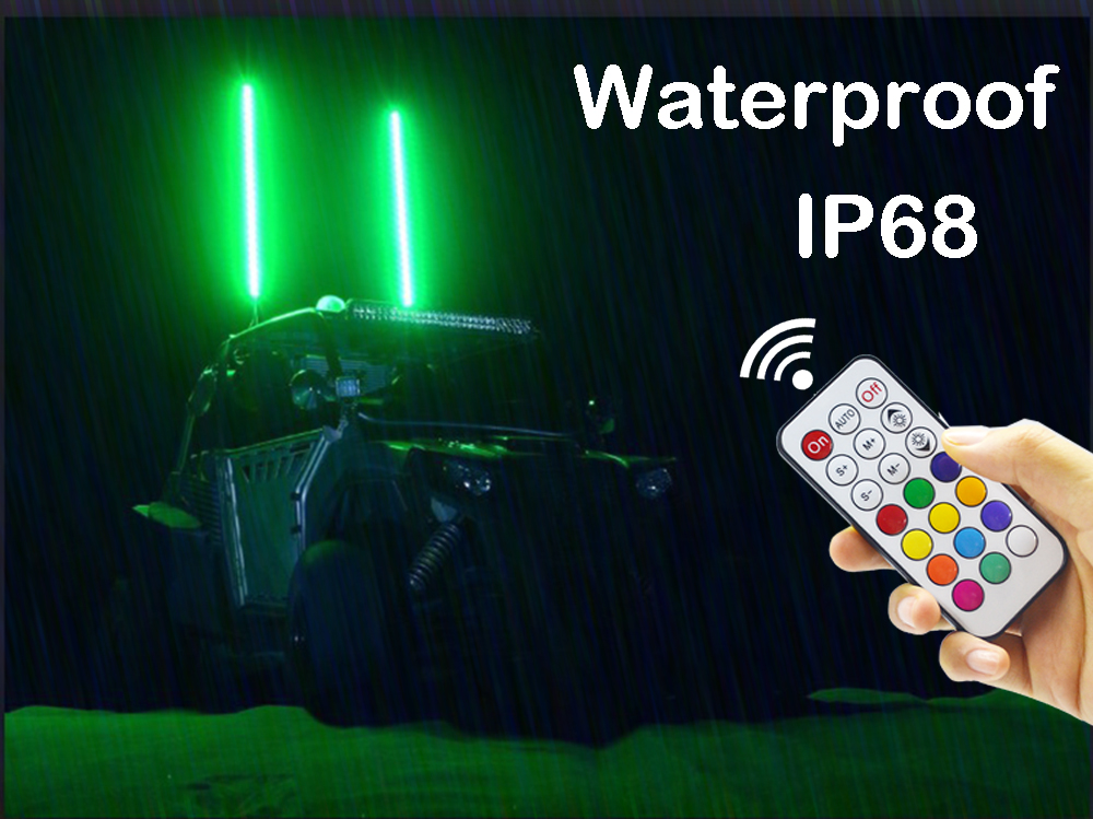 Kingshowstar - 2pc LED Whip Lights w/ Flag 21 Modes 20 Colors Wireless Remote Weatherproof Lighted Antenna Whips - Accessories for ATV Ungrouped 16