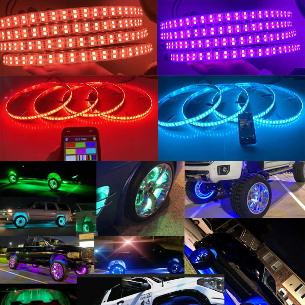 4X DOUBLE ROW ~ 17 LED RGB Rim Wheel Lights Color Change illuminate Blue-tooth 8