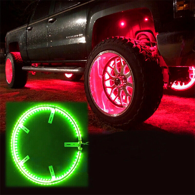 Kingshowstar - NEW Double Sides LEDS Wheel Ring Light 17 inch Car Truck RGB Blue-tooth Control led wheel light 8