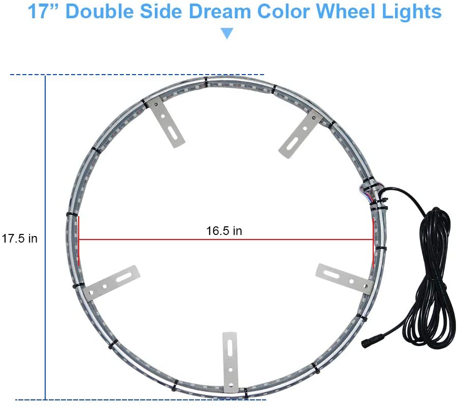 17.5'' Dream Chasing Color Flow Double Row Dual Raw IP68 Waterproof 624Leds Brightest Strobe Led Wheel Ring Lights Rim Lights 14