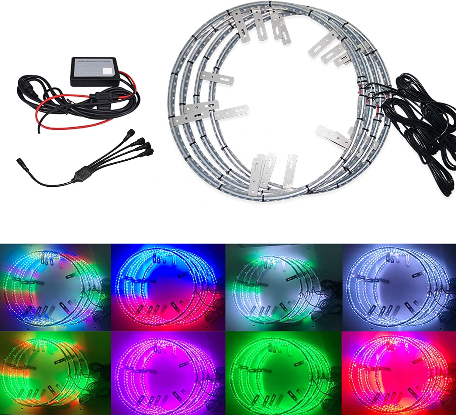 17.5'' Dream Chasing Color Flow Double Row Dual Raw IP68 Waterproof 624Leds Brightest Strobe Led Wheel Ring Lights Rim Lights 8
