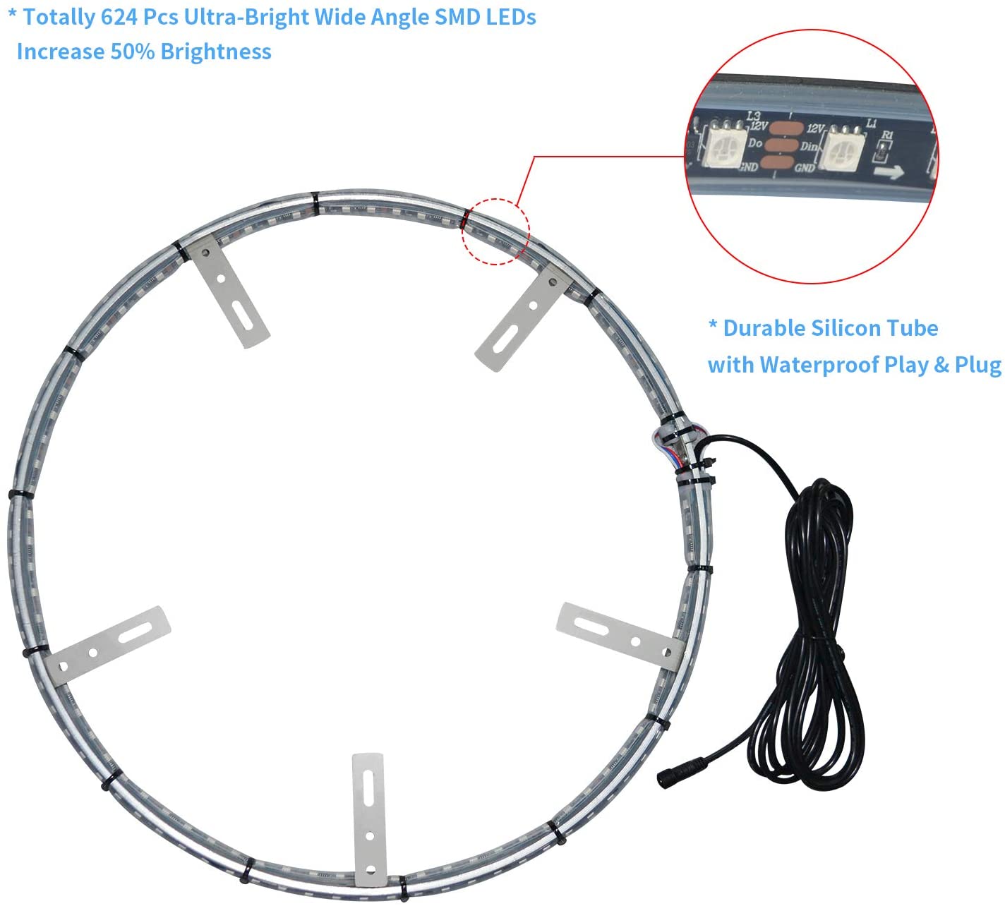 17.5'' Dream Chasing Color Flow Double Row Dual Raw IP68 Waterproof 624Leds Brightest Strobe Led Wheel Ring Lights Rim Lights 12