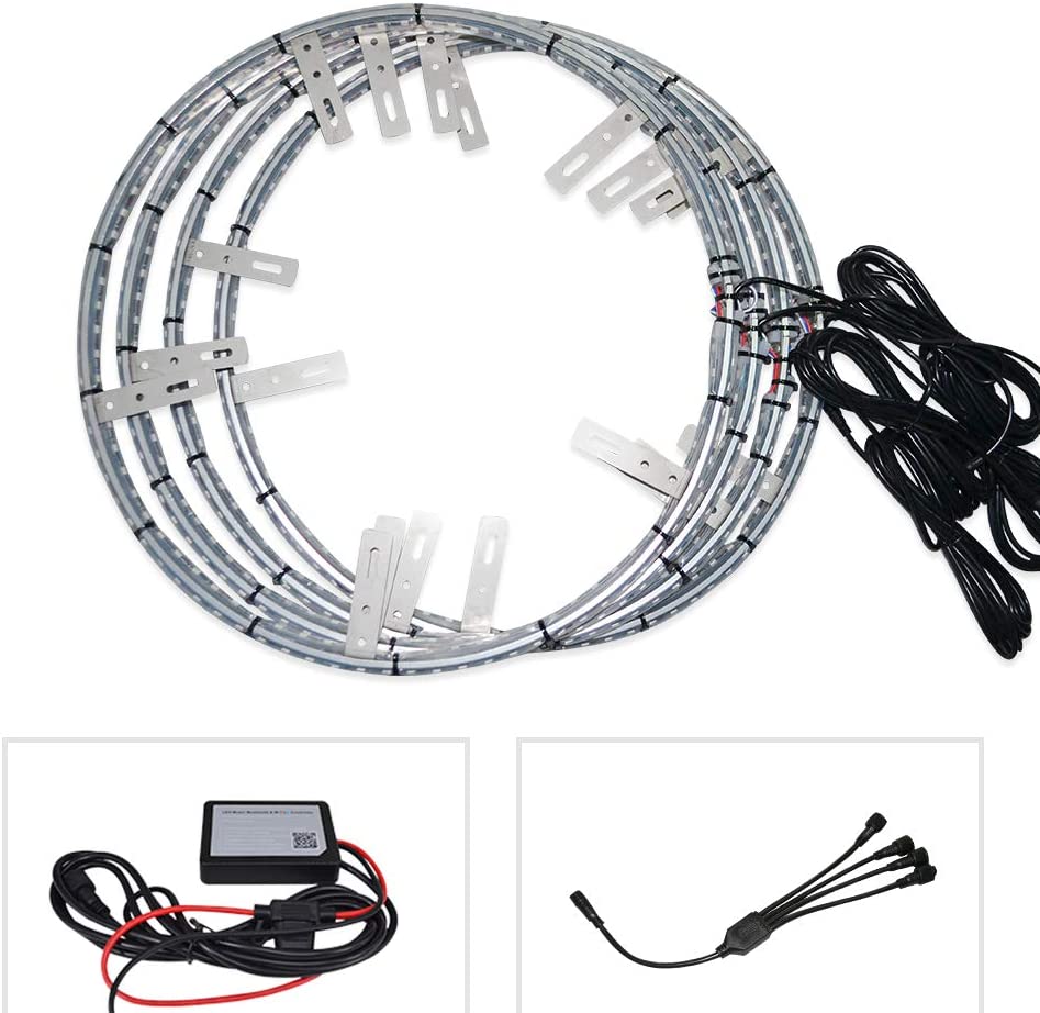 17.5'' Dream Chasing Color Flow Double Row Dual Raw IP68 Waterproof 624Leds Brightest Strobe Led Wheel Ring Lights Rim Lights 10