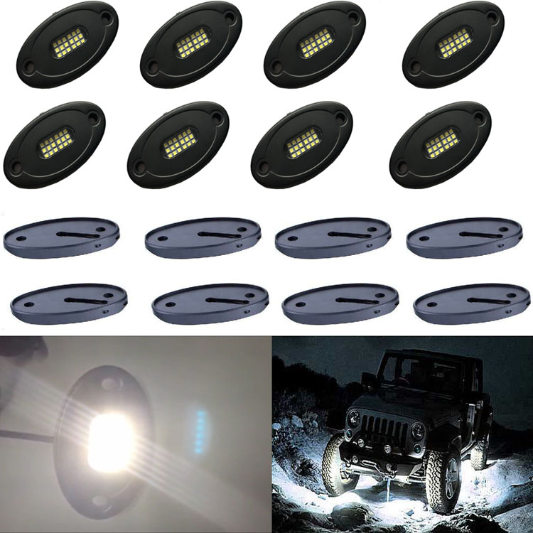 Kingshowstar - 8 Pods LED Rock Lights White for JEEEP ATV SUV Off--road Truck LED Rock Lights led top level 24W rock light 8