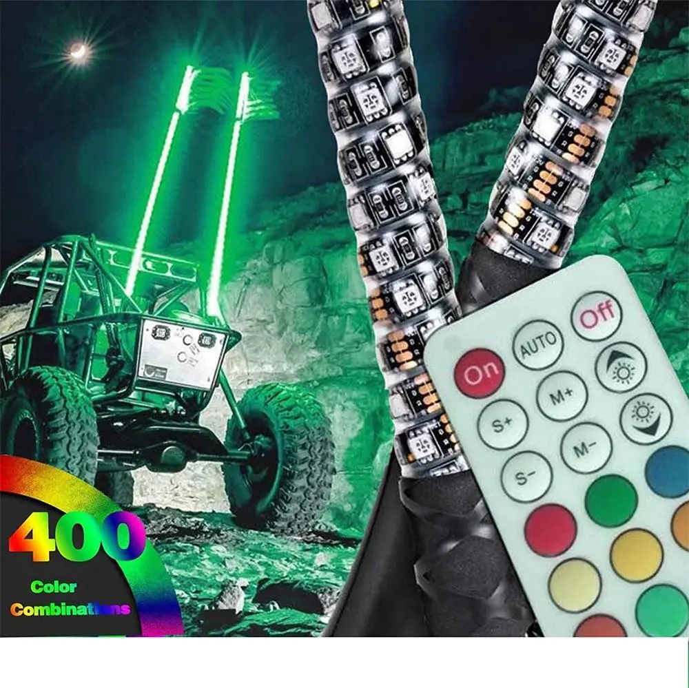 Kingshowstar - New Designs 12V 3ft 5050RGB LED Whip Light Flagpole Lamp with Flag for Jeep ATV UTV Motorcycle led whip light 1