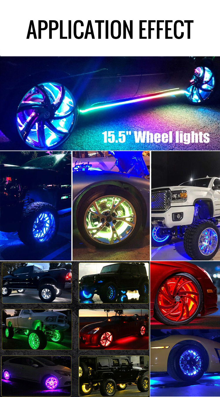 Kingshowstar - Top Selling 4Pcs App Music Control Rgb Waterproof Ip68 Led Ring Car Wheel Rim Light RGB led dream color wheel light light 20