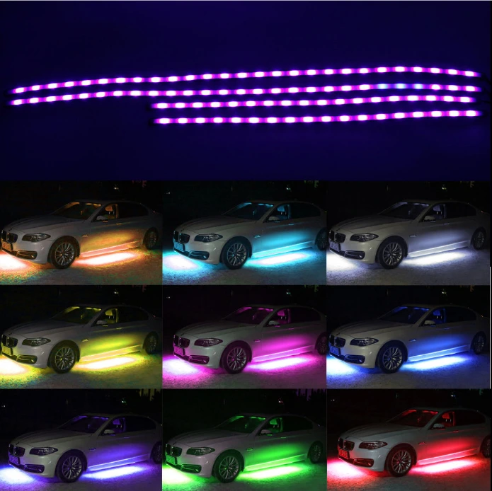 Kingshowstar - 4 pcs RGB Colors LED Strip Under Car Underbody underglow Neon Lights Kit with remote led auto interior underbody light 1