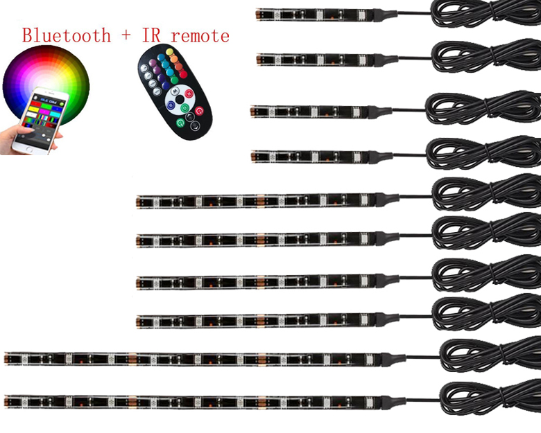 APP Control 12V Powered 10PC Flexible Bright Motorcycle LED Lighting Strips Kit 8