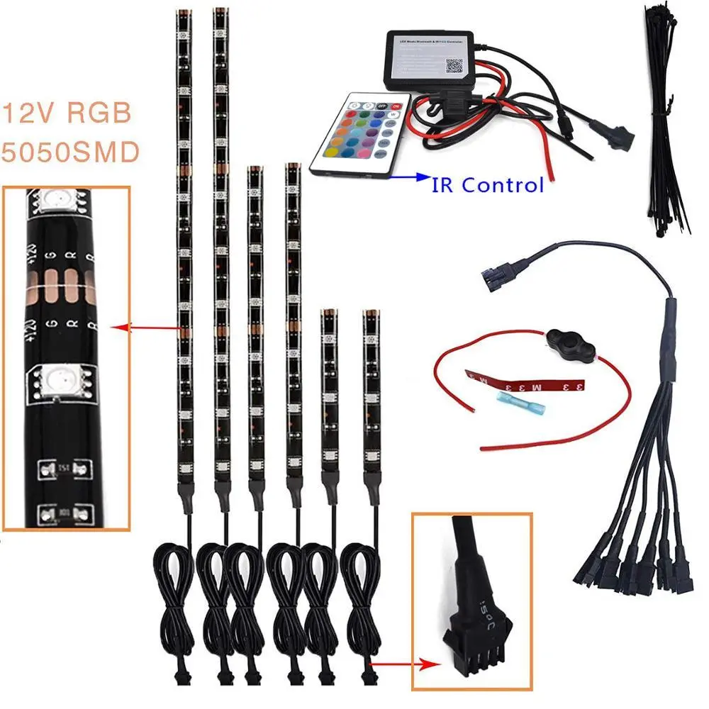 LED Wireless Sound Activated Blue-tooth APP Control Motorcycle Underbody Glow LED Lights Flexible Strips Kit 1