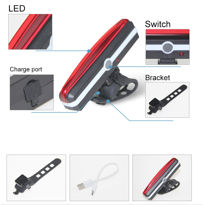 Kingshowstar - USB Rechargeable LED Bicycle Bike Cycling Front Rear Tail Light 6 Modes Lamp Set LED Motorcycle Bicycle Light 12