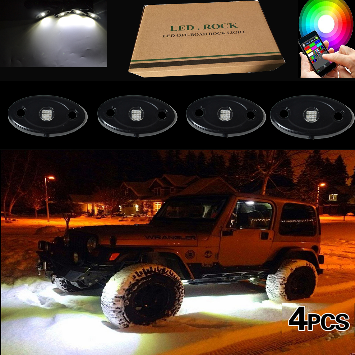 Kingshowstar - 4X Pod RGB LED Rock Light Wireless Blue-tooth Music Controller Truck Lamp Offroad led normal 9W/12W rock light 10