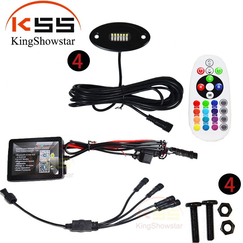 Kingshowstar - 4PCS RGBW LED Rock ATV 4x4 OffRoad Truck Trail Fender Underbody Lights led top level 24W rock light 12