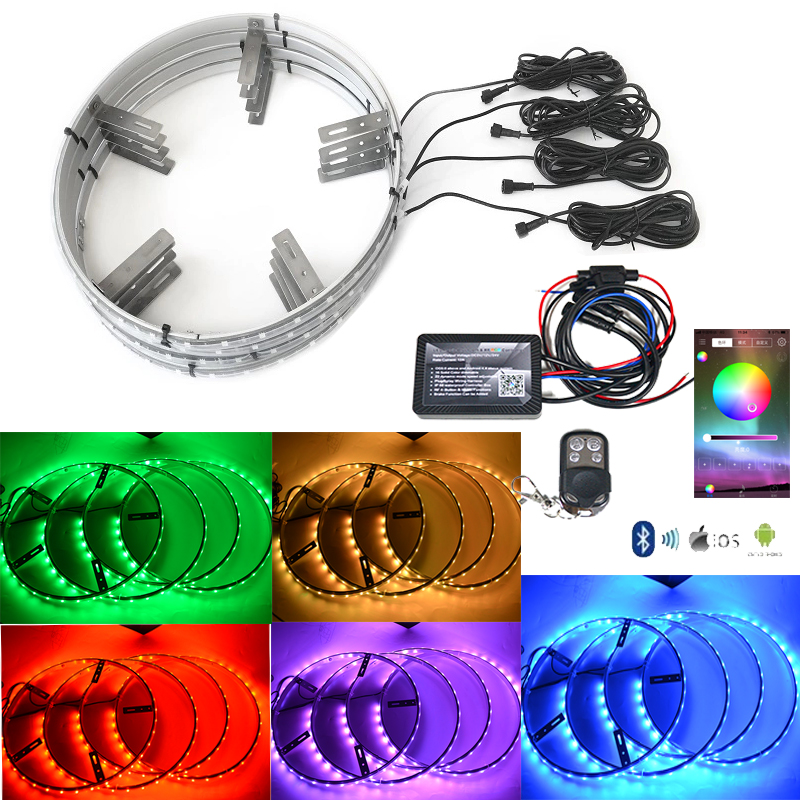 4pc 288LED Wheel Ring Lights RGB Dream Color Chaser Flowing For LED Car Truck With Dream Color Controller 9