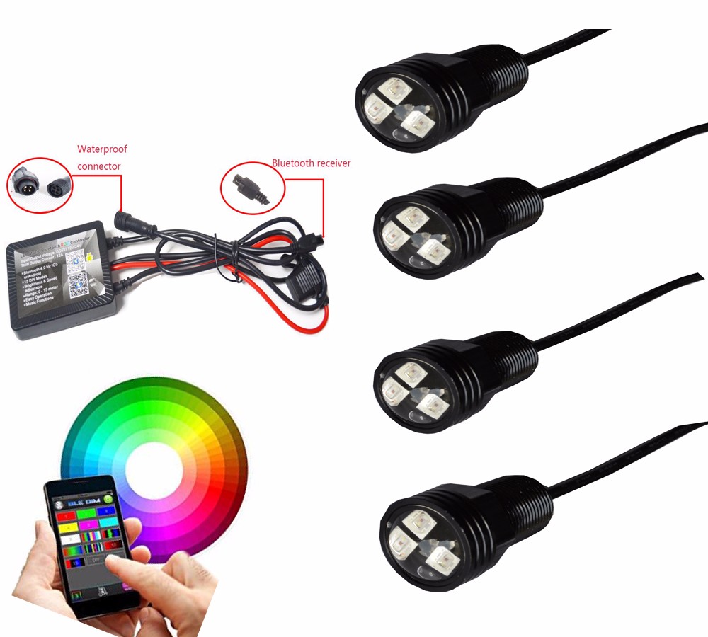 4pcs marine waterproof 12v surface mount underwater boat led lights 7