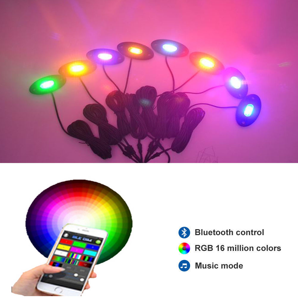 8pcs Autos Pickup Multi-Color LED BT Music RGBW Rock Lamp Chassis Decor Lights 14