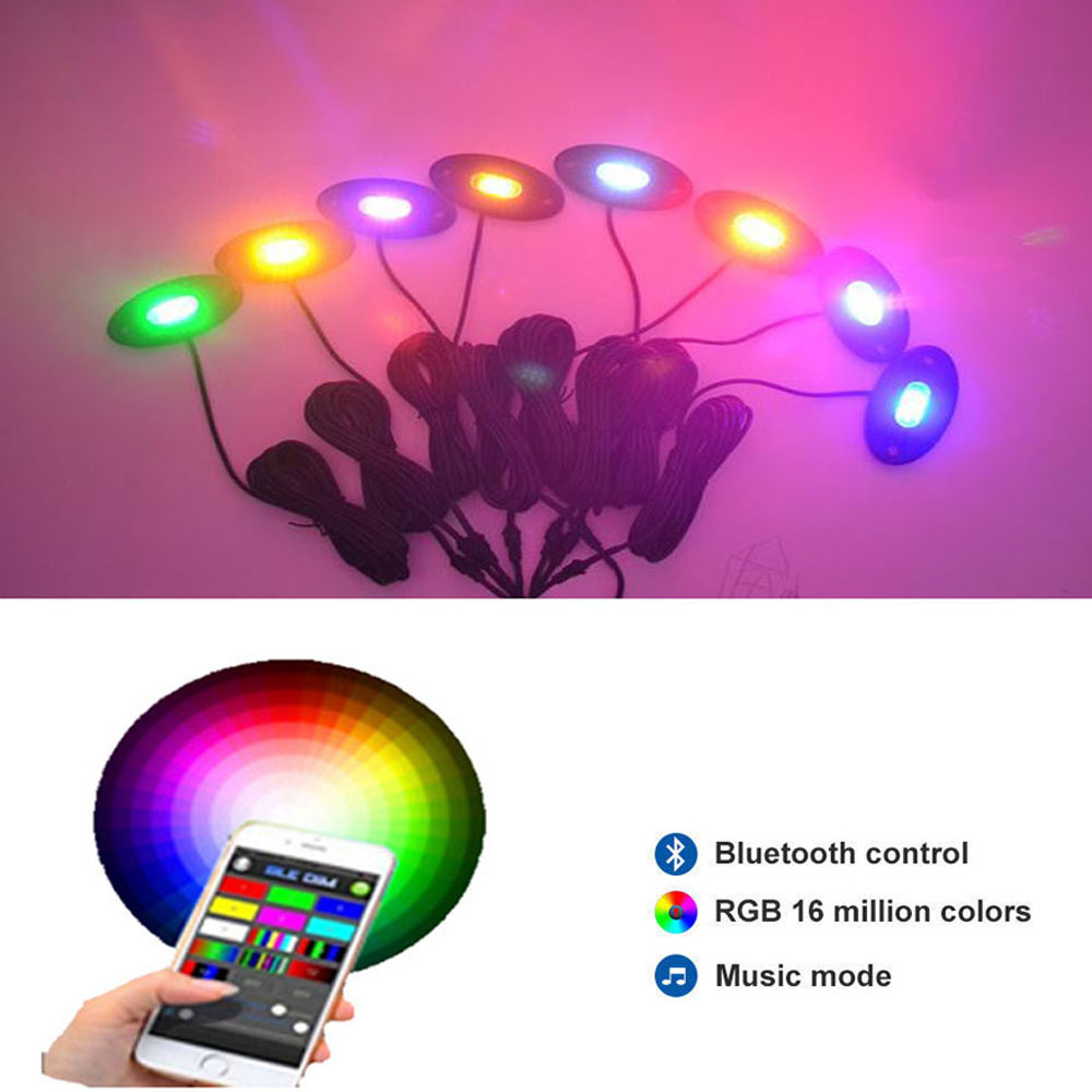 4,6,8,12 Pods LED waterproof rock light RGB multicolor APP blue-tooth control music flashing car underbody rock led lights 10