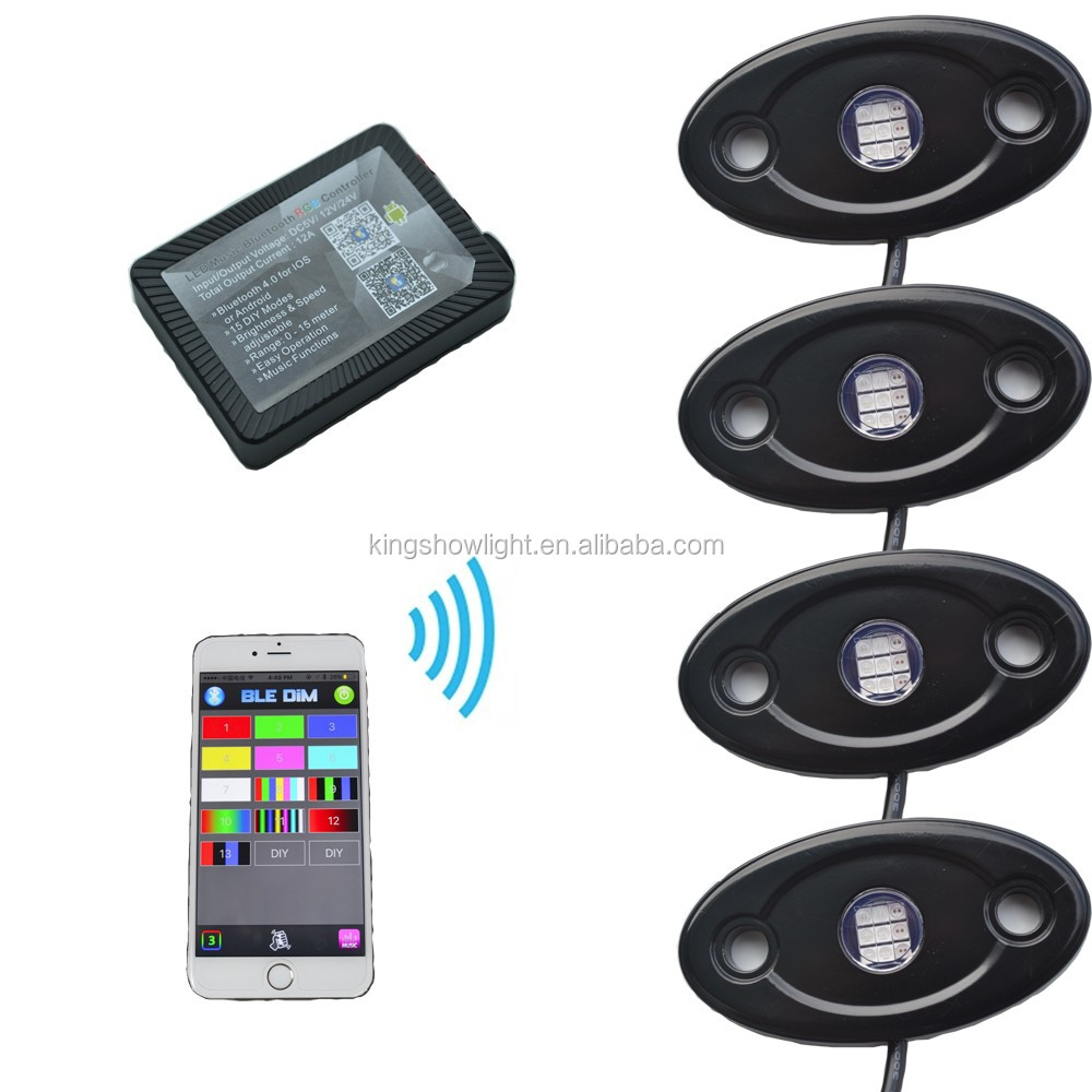 Kingshowstar - 4 Pods Led Rock Light RGB Color Changeable Blue-tooth Control Music Flash Offroad led normal 9W/12W rock light 7