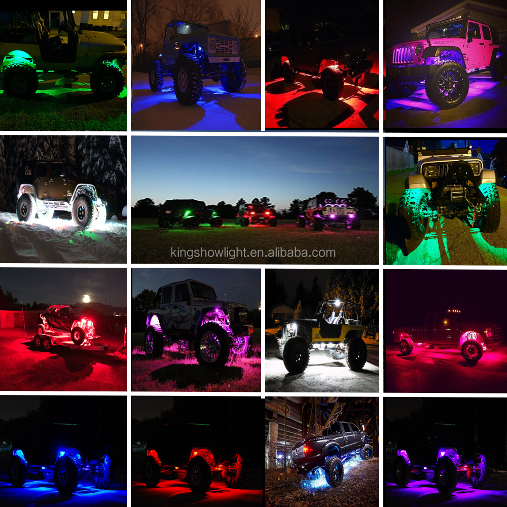 Kingshowstar - 4pcs Super Bright RGB 72 LED Rock Light Rocklights Wireless APP Music Controller For Truck All cars led top level 24W rock light 14
