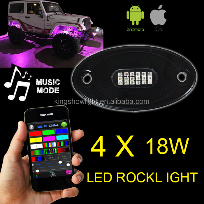 Kingshowstar - 4pcs Super Bright RGB 72 LED Rock Light Rocklights Wireless APP Music Controller For Truck All cars led top level 24W rock light 10