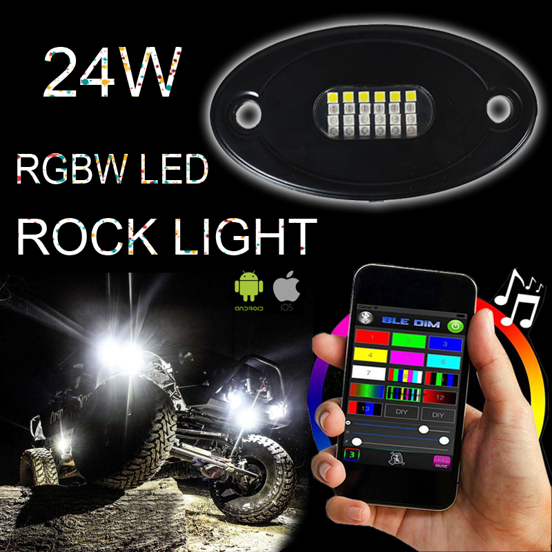 Hot selling Factory price 4 /6 / 8 pcs LED pods 24W RGBW rock lights kit automotive decoration light for 4 x 4 offroad atv 8