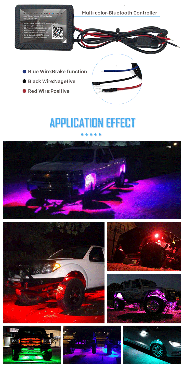 24v Outside Led Underglow Car Music Light Car Atmosphere Decoration Lights Rgb Led Rock Light With APP Music Control 18