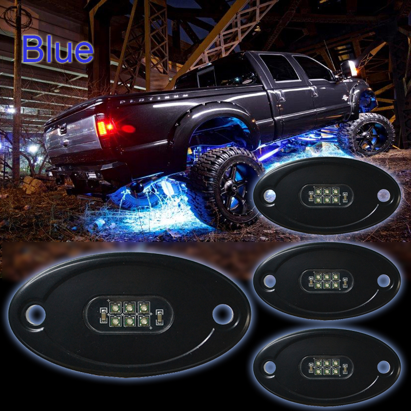 Kingshowstar - Blue 18w LED Rock Lights Waterproof Off Road LED Rock Light Kit 8 Pods LED Rock Side Marker Lamp led top level 24W rock light 8