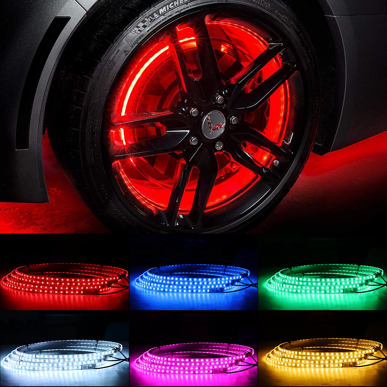 Kingshowstar - IP68 15.5 Blue-tooth APP Control RGB Color Shifting LED Wheel Rings x4PCS Light led wheel light 8