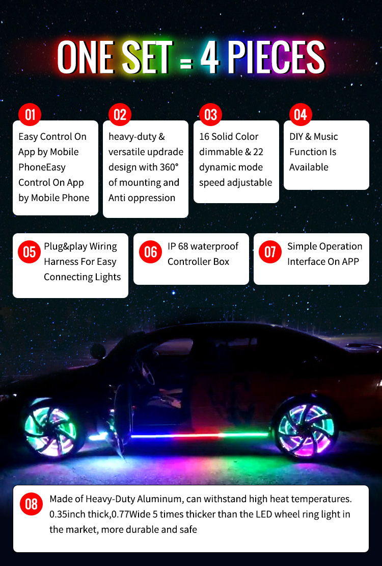 4PCS LED Wheel Ring Lights IP68 RGB Dream Color Chasing Series Blue-tooth Control 14