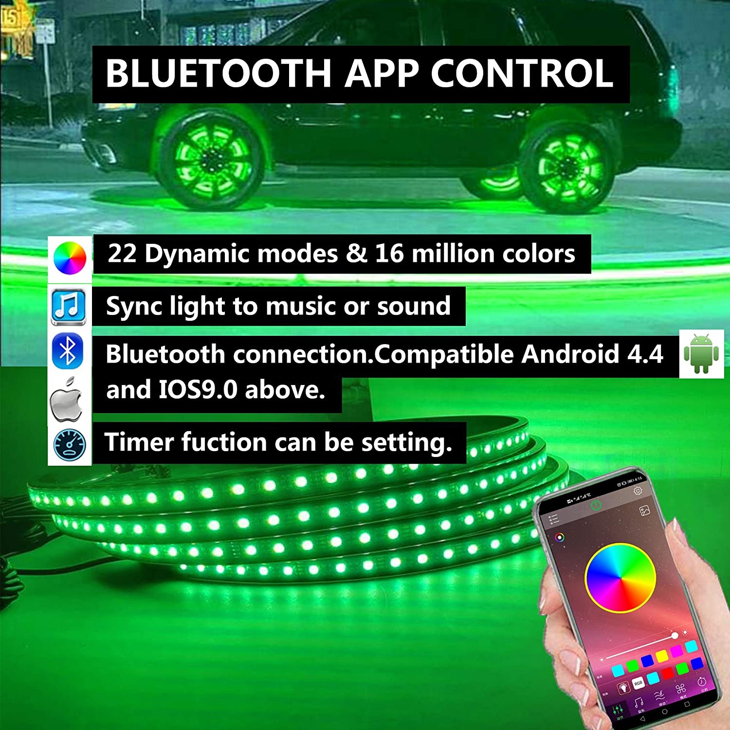 Kingshowstar - 17.5 inch rgb car tire wheel light 312 LED Dream Colors led wheels lights Blue-tooth Rim Lights For Truck led wheel light 12