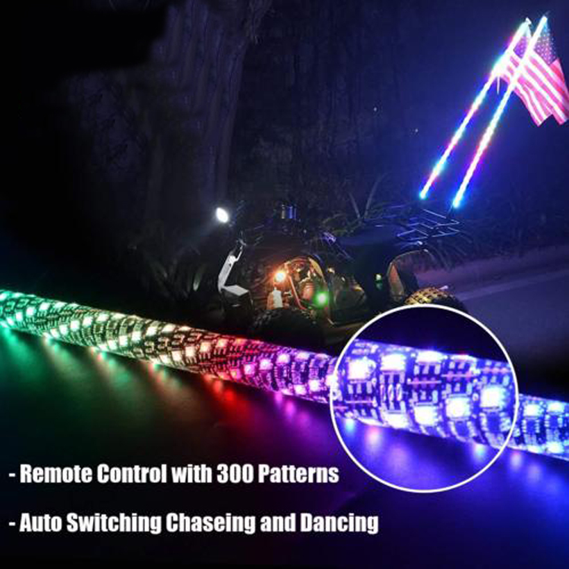 atv led whip light 12V/24V super bright king quad pole light app controller ATV led flag 16