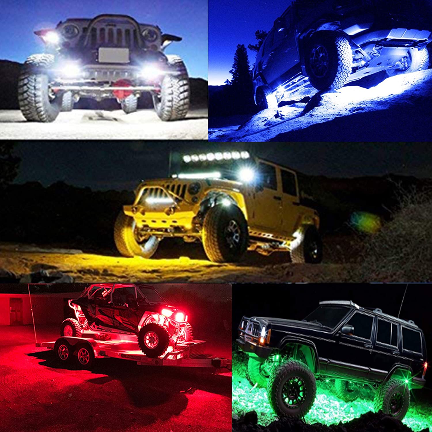 High power 12 Pods LED Rock Lights Kit, APP/RF Control Multicolor RGBW Underglow Neon Lights Waterproof Brake Light Music Mode 10