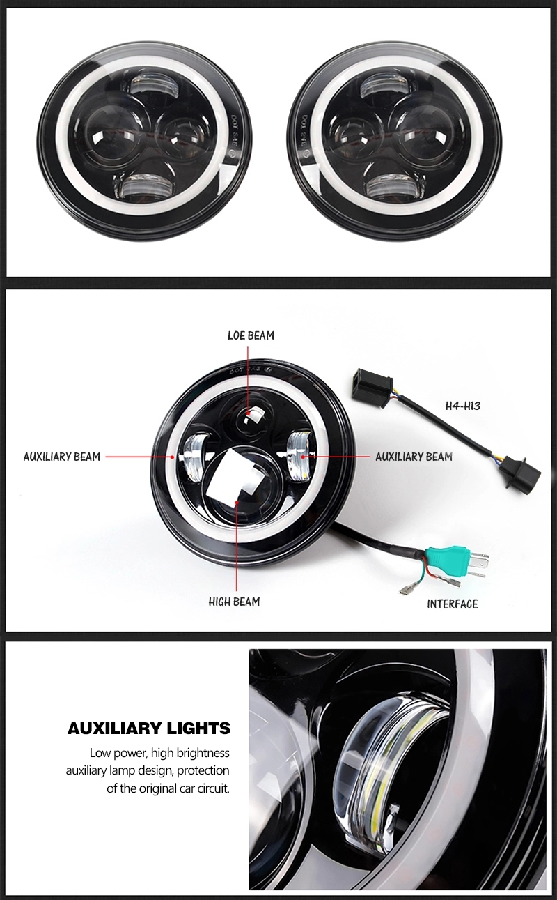 Factory Direct Sale 7 Inch High Power 100W Motorcycle Off Road Atv Led Round White Car Head Light 14