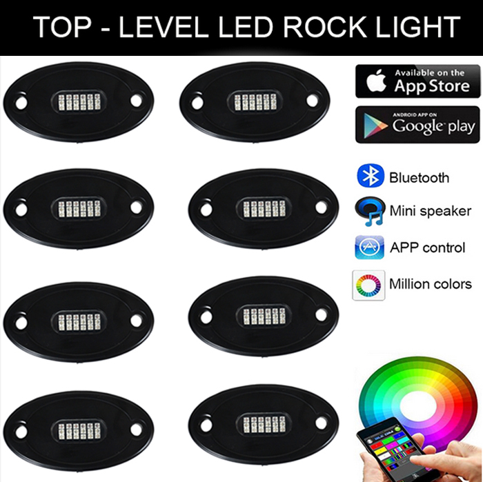 Kingshowstar - Cellphone Control App Control With 8 Pods Lights Under Cars Off Road Truck Suv Atv Rgb Led Rock Light led top level 24W rock light 10