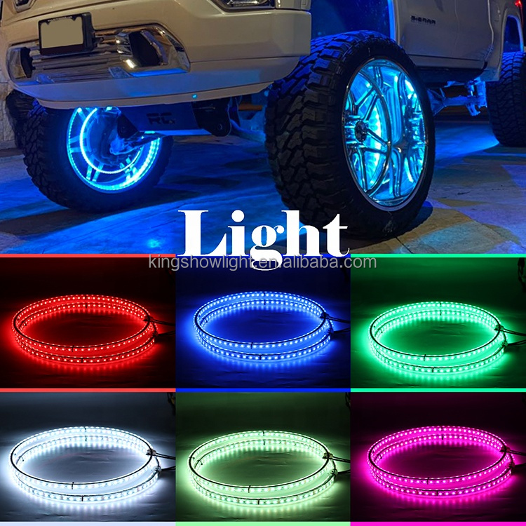 Kingshowstar - 2021 Factory Hot NEWEST 17 inch RGBW Color 4pcs LED Illuminated Wheel Ring Light Kit Tire Light For Universal Cars RGBW Led wheel light 12