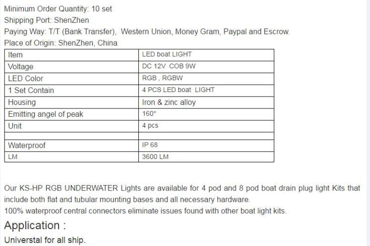Water-proof Marine Boat Drain Plug LED Light 27w RGB Led Underwater Yacht Drain Plug Light 11