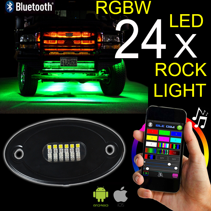 RGBW 24W C-ree LED Rock Light tail Fender Under Car Decorative Offroad RGB Light with app Controller 8