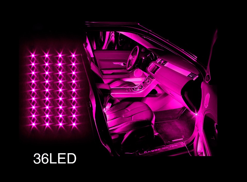 Kingshowstar - 4pc Car Under Body Interior Truck Bed Neon Pink 36 LED Lighting Light Kit led auto interior underbody light 16