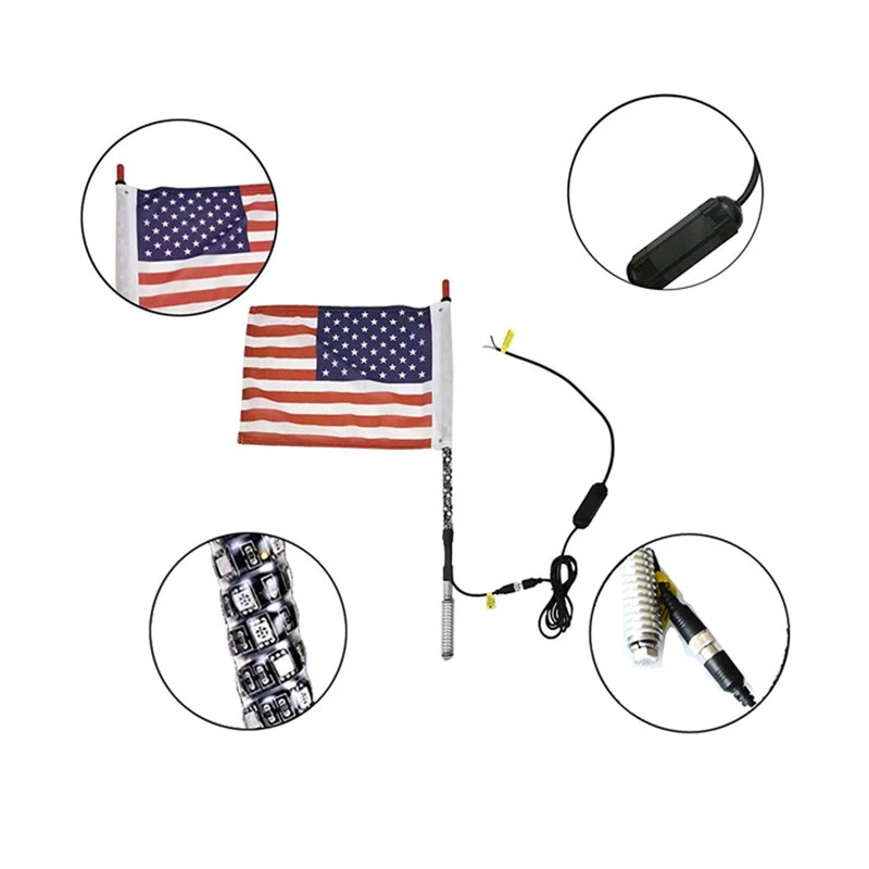 Kingshowstar - New 12V 3ft 5050RGB LED Whip Light Flagpole Lamp with Flag for Jeep ATV UTV Motorcycle led whip light 1